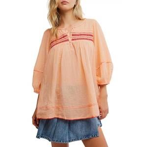 NEW FREE PEOPLE dylan smocked tunic in tropical peach combo